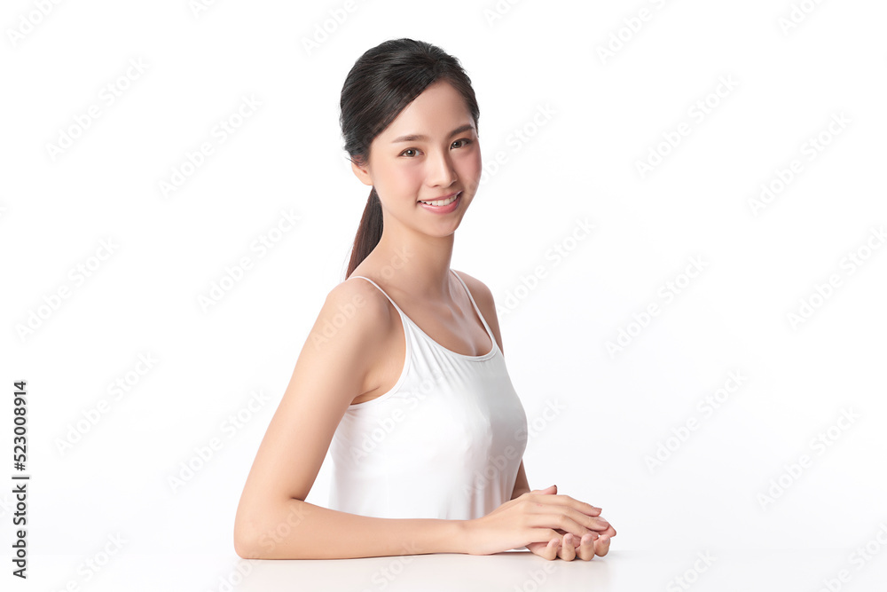 Beautiful young asian woman with clean fresh skin on white background, Face care, Facial treatment, Cosmetology, beauty and spa, Asian women portrait. Beautiful young asian woman with clean fresh skin on white background, Face care, Facial treatment, Cosmetology, beauty and spa, Asian women portrait.
