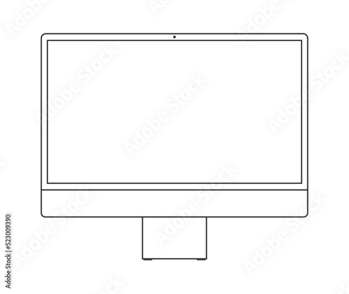 Outline imac computer icon. Wireframe pc symbol. Outlined all in one apple imac computer mockup on white background. White display screen. Vector Stock