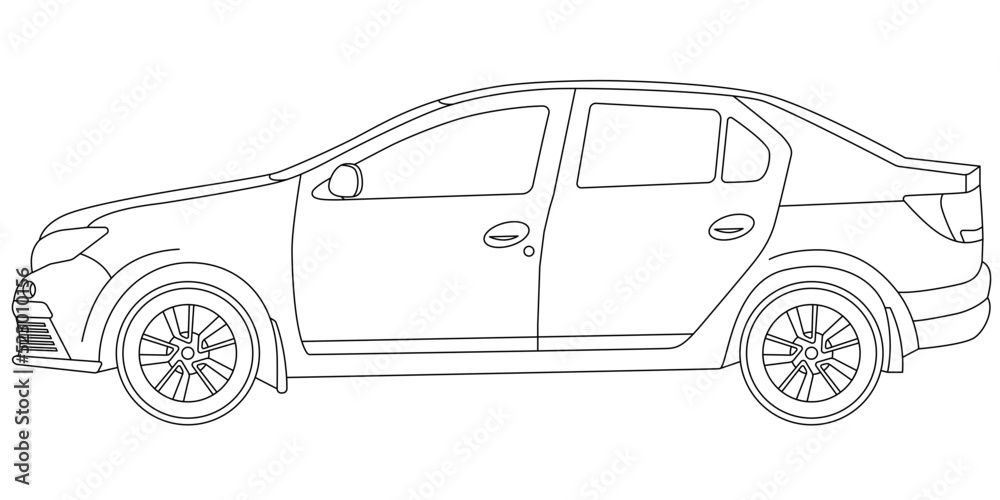 Sedan Car Linear Drawing