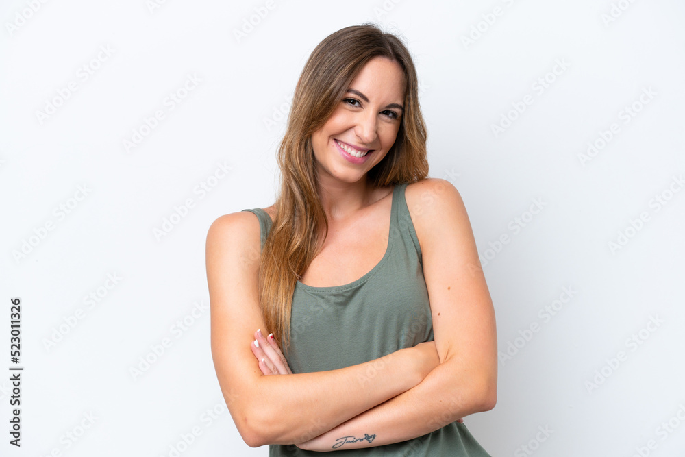 Young caucasian woman isolated on white background keeping the arms crossed in frontal position Young caucasian woman isolated on white background keeping the arms crossed in frontal position