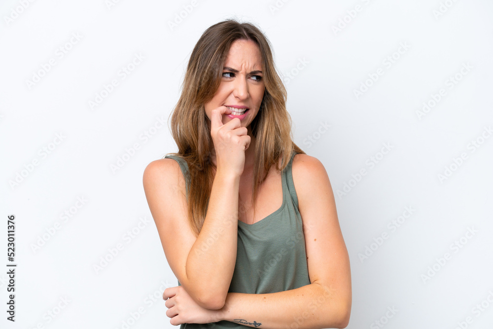 Young caucasian woman isolated on white background nervous and scared Young caucasian woman isolated on white background nervous and scared