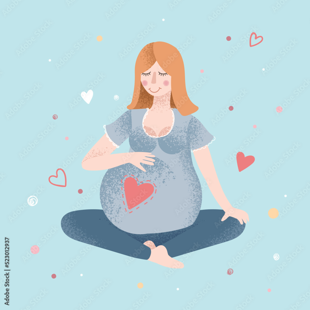 A ginger lady practices yoga in a childbirth preparation course. Vector illustration for advertising and web materials A ginger lady practices yoga in a childbirth preparation course. Vector illustration for advertising and web materials