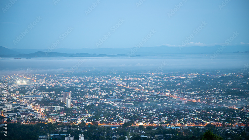 Cityscape of Hatyai City view in morning with mist