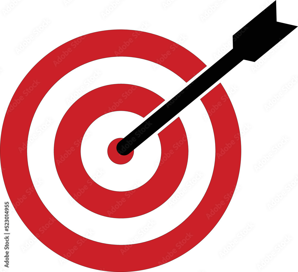 Target goal icon vector. Red aim, arrow, Idea concept, perfect hit, winner Target goal icon vector. Red aim, arrow, Idea concept, perfect hit, winner