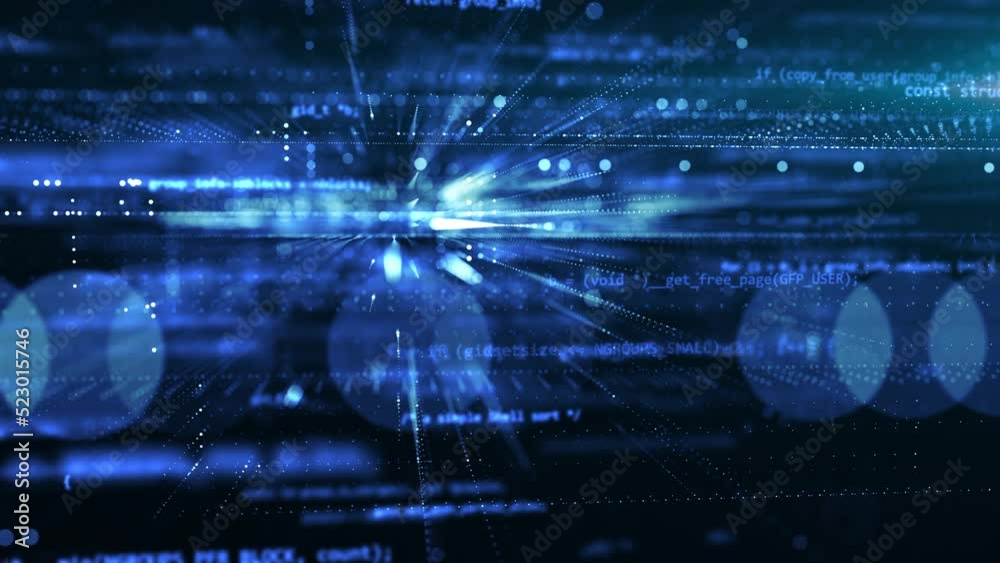 3D programming code abstract technology background of software developer and computer script. Running hud text. Security or hacking. Modern hi-tech software development and blockchain concept