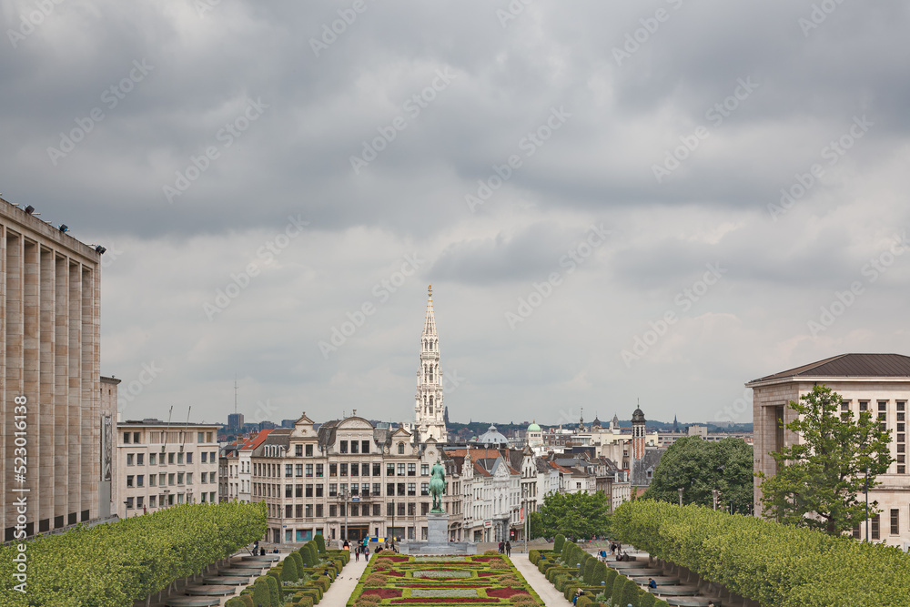 Beautiful view of the city from Kuntstberg on Mont des Arts and the city on May 25, 2015, in Brussel, Belgium.