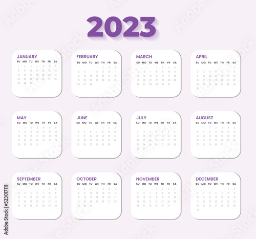 Wall calendar 2023 design, Flat 2023 calendar template,Minimalist inspirational photos monthy nature calendar	