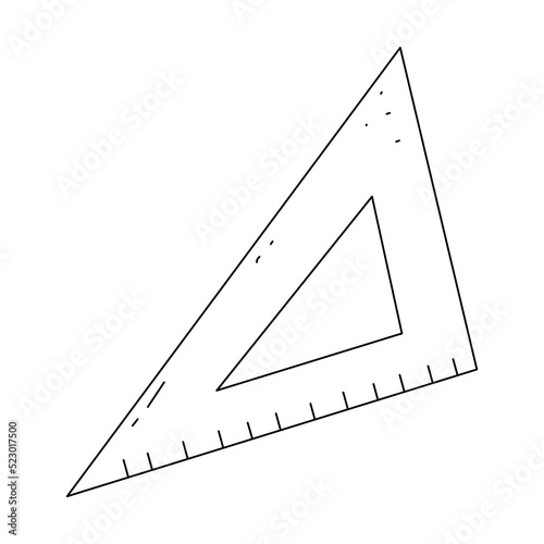 School supplies triangle ruler in a cute doodle style isolated on a white background. Vector element in black line.