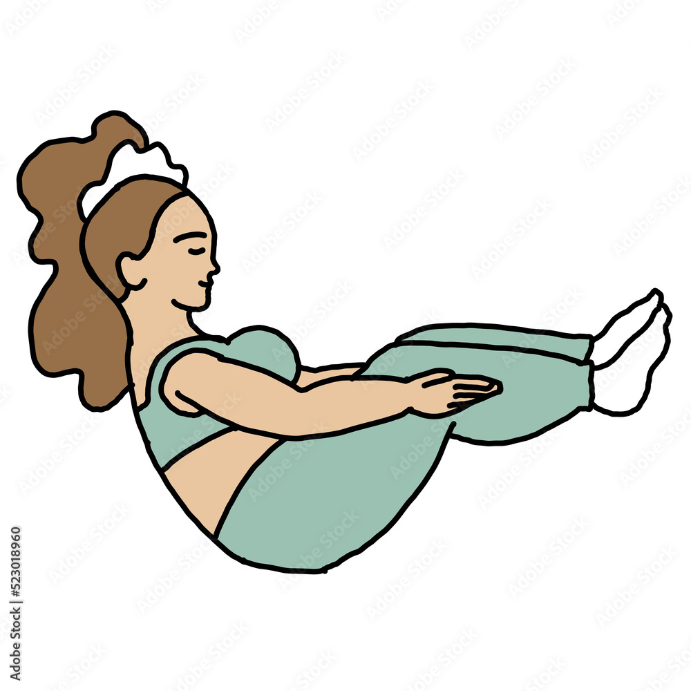 Curvy plus size woman has yoga class and make relaxation pose to be strong and trains her body. Hand drawn colorful retro vintage illustration. Comics cartoon old school style drawing. Curvy plus size woman has yoga class and make relaxation pose to be strong and trains her body. Hand drawn colorful retro vintage illustration. Comics cartoon old school style drawing.