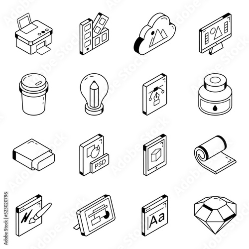 Set of Isometric Designing Icons

