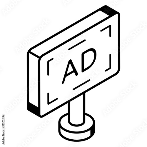 An ad board line isometric icon 