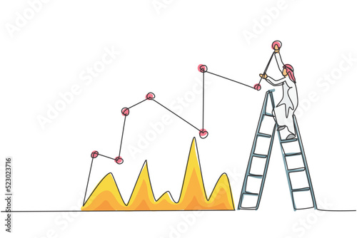 Single continuous line drawing of young Arabian businessman reporting sales progress chart on wall. Professional worker. Minimalism concept dynamic one line draw graphic design vector illustration