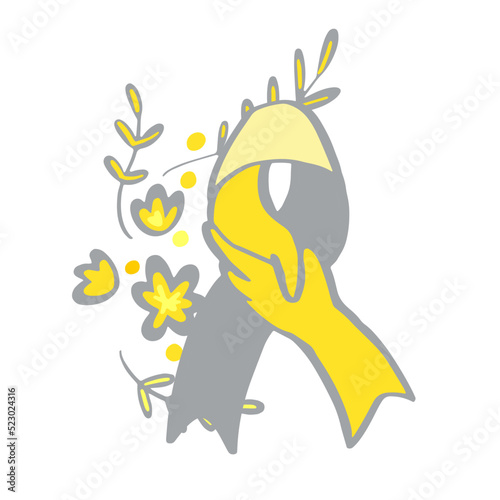 Deaf awareness month septembe yellow and gray support ribbon.