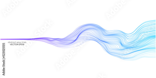 Vector wave lines smooth flowing dynamic blue purple pink gradient isolated on white background for concept of technology, digital, communication, science, music.
