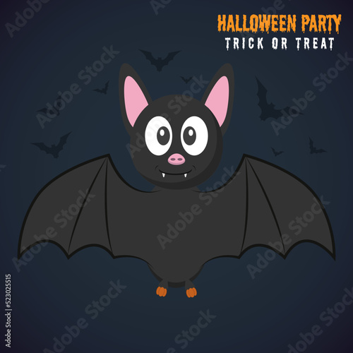 Smiling Halloween vampire bat. Vector cute cartoon illustration background.