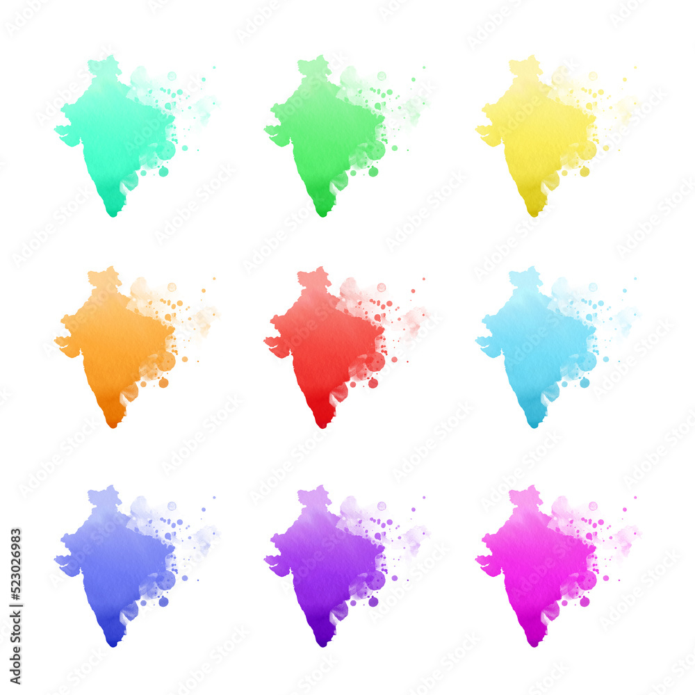 Country map watercolor sublimation backgrounds set on white background. India