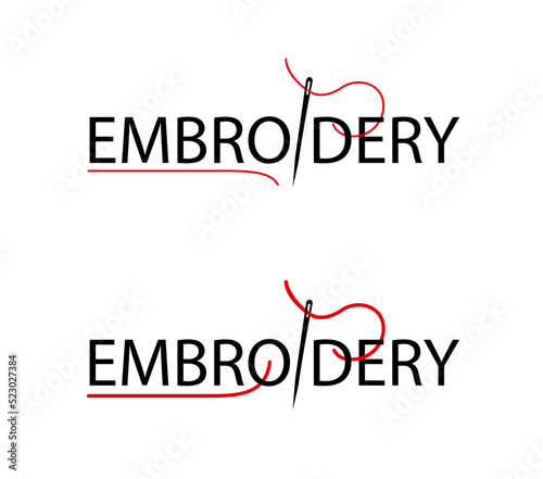 Embroidery with a needle Logo. Vector symbol isolated