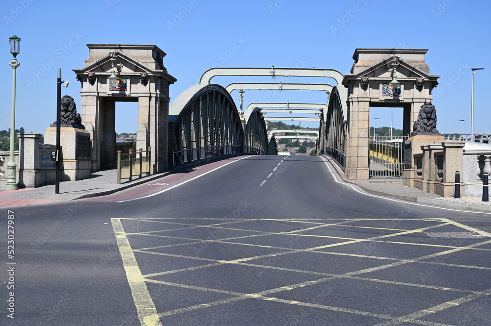 The entrance to the Iron Rochester Bridge from Rochester.