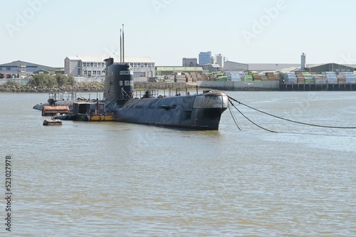 A Russian cold war submarine moored at Strood on the River Medway in kent. 