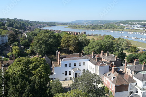 Views from a castle in Kent of the River Medway between Strood and Rochester. 