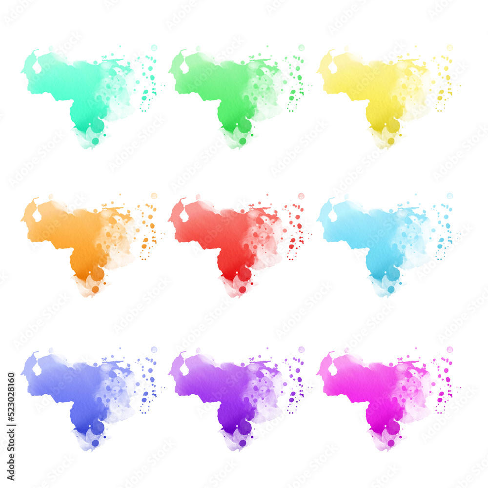 Obraz premium Country map watercolor sublimation backgrounds set on white background. Venezuela