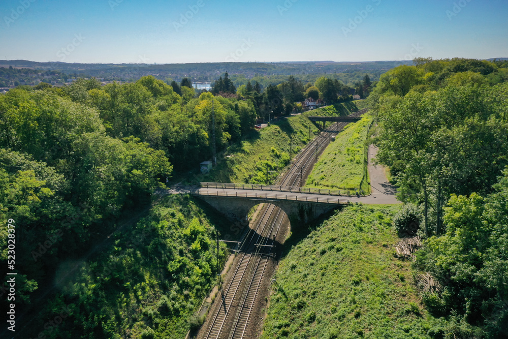 aerial view on a train track
