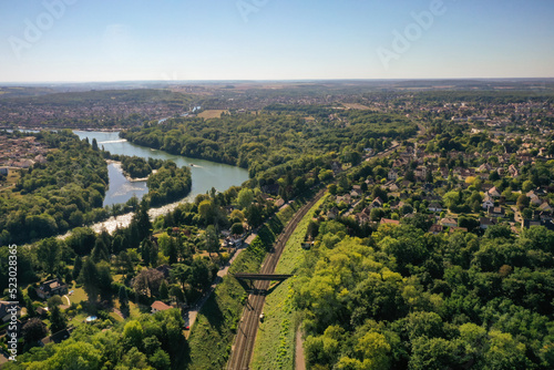 aerial  view on the cities of Thomery, Champagne sur Seine and Saint Mammes and Veneux les Sablons photo