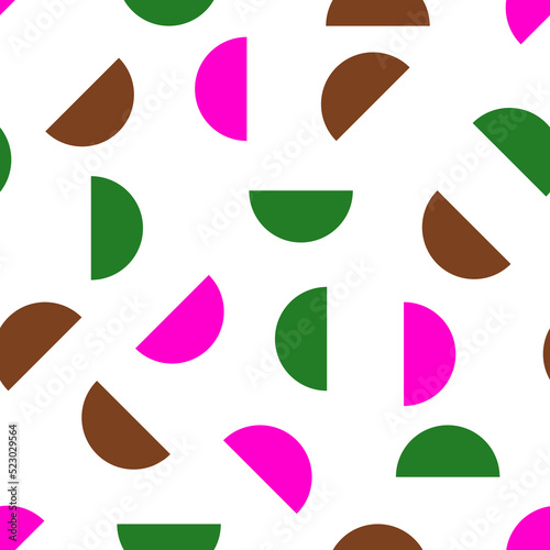 Patrón de medios círculos en fucsia, verde y marrón. Estampado otoñal