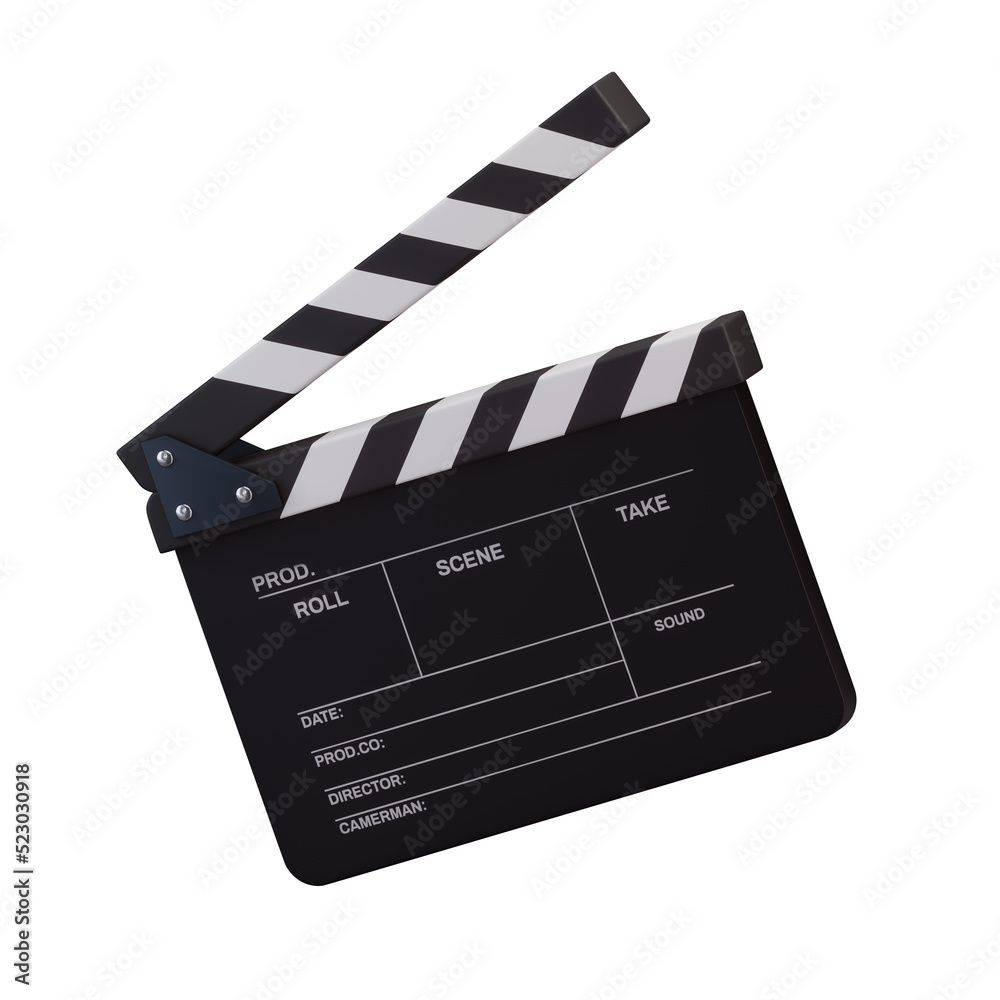 Obraz premium 3D Realistic Opened Movie Film Clap Board Icon Set Closeup Isolated on Transparent Background. Design Template of Clapperboard, Slapstick, Filmmaking Device.