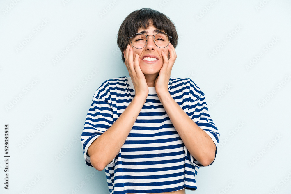Young caucasian woman with a short hair cut isolated whining and crying disconsolately. Young caucasian woman with a short hair cut isolated whining and crying disconsolately.
