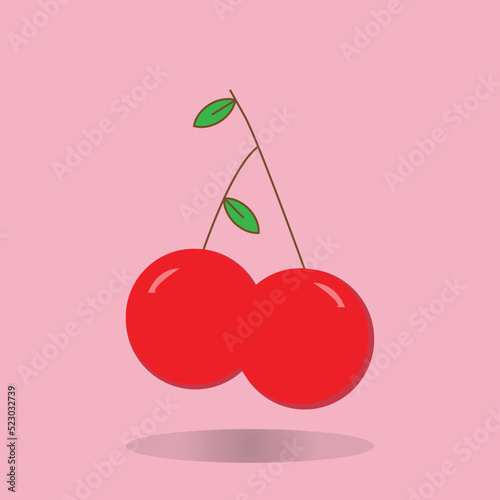 red cherry berry fruit with leaf organic natural health juicy fresh and tasty sweet cherry vector illustration