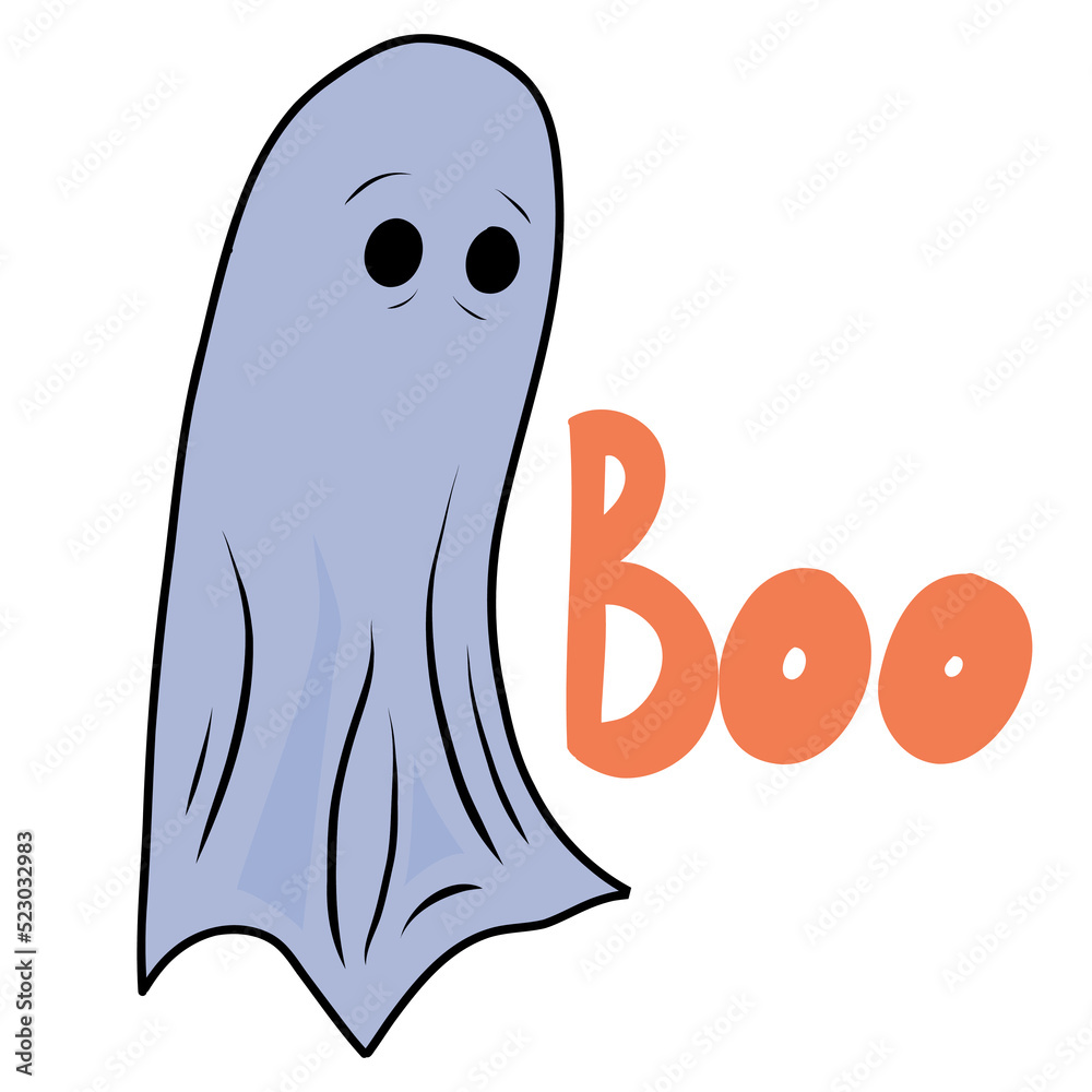 Sad ghost in cartoon style. Cartoon illustration for Halloween.Halloween postcard. Sad ghost in cartoon style. Cartoon illustration for Halloween.Halloween postcard.