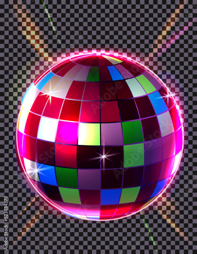 disco ball on transparent background with light effects