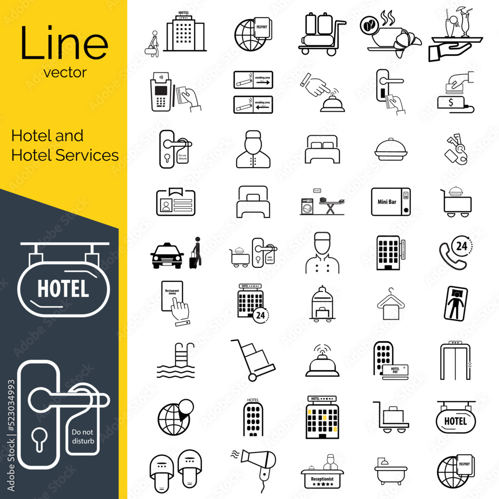 Set Hotel and hotel service, line icon vector. Web icons Set Hotel and hotel service, line icon vector. Web icons