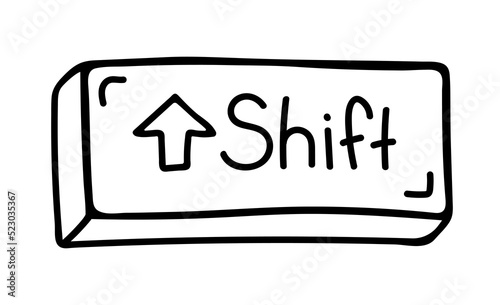 Keyboard shift key doodle drawing. Vector illustration on a white background