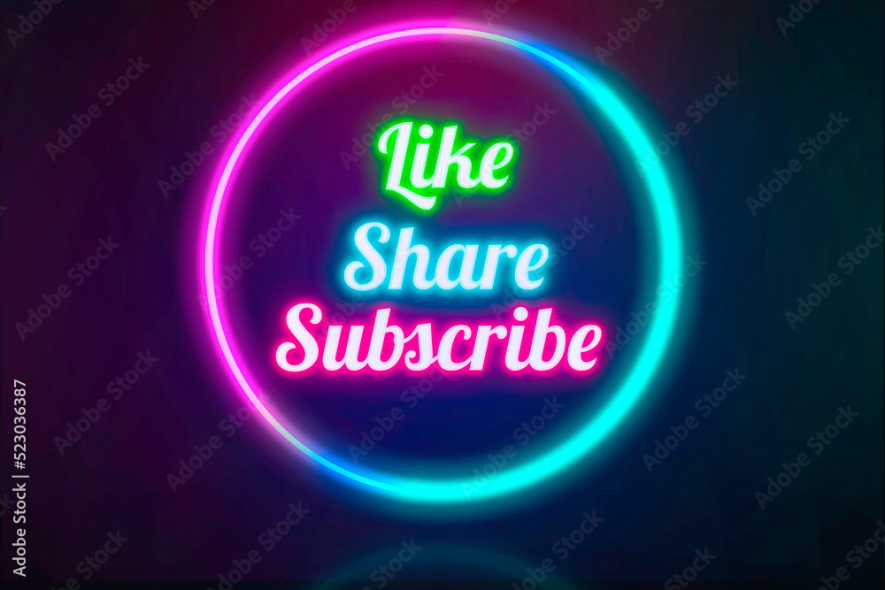 Like, share, subscribe neon banners on bricks wall background, light signboard followers, and social media content channels. Like, share, subscribe neon banners on bricks wall background, light signboard followers, and social media content channels.