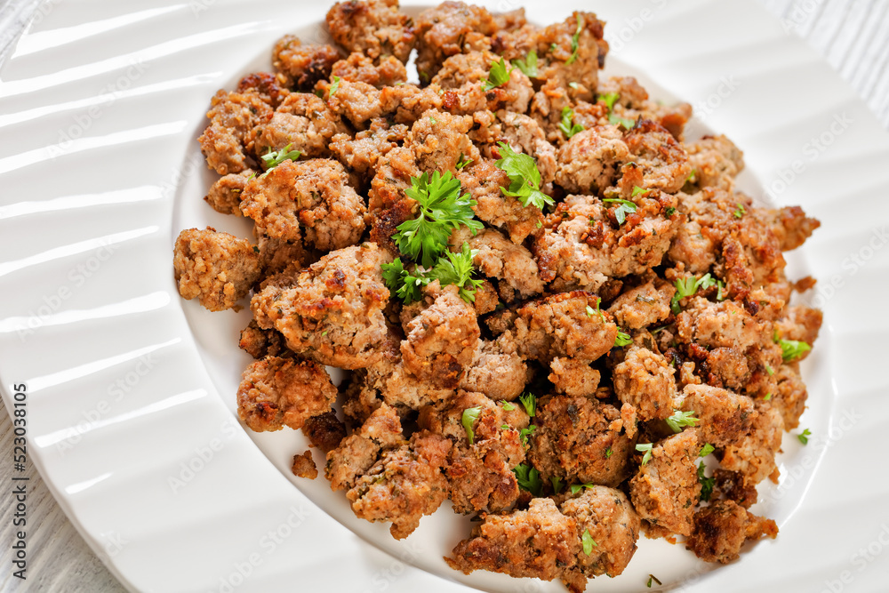 fried Italian sausage of freshly ground pork meat fried Italian sausage of freshly ground pork meat