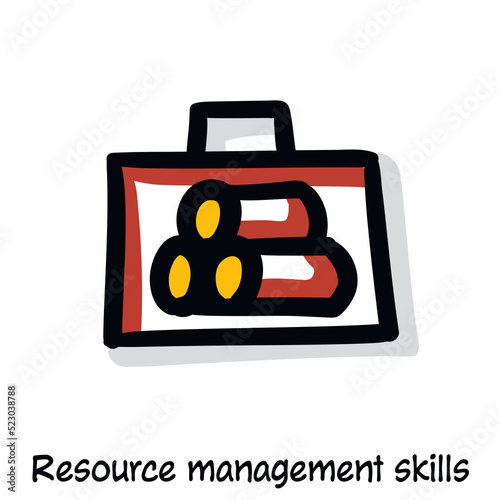 Resource management skills scribing, sketchnoting visual note icon. Minimal vector illustration. Editable outline, color, shadows. Infographics doodle symbol
 photo