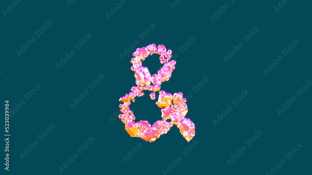 festal pink and orange fashion gems ampersand on blue, isolated - object 3D illustration festal pink and orange fashion gems ampersand on blue, isolated - object 3D illustration