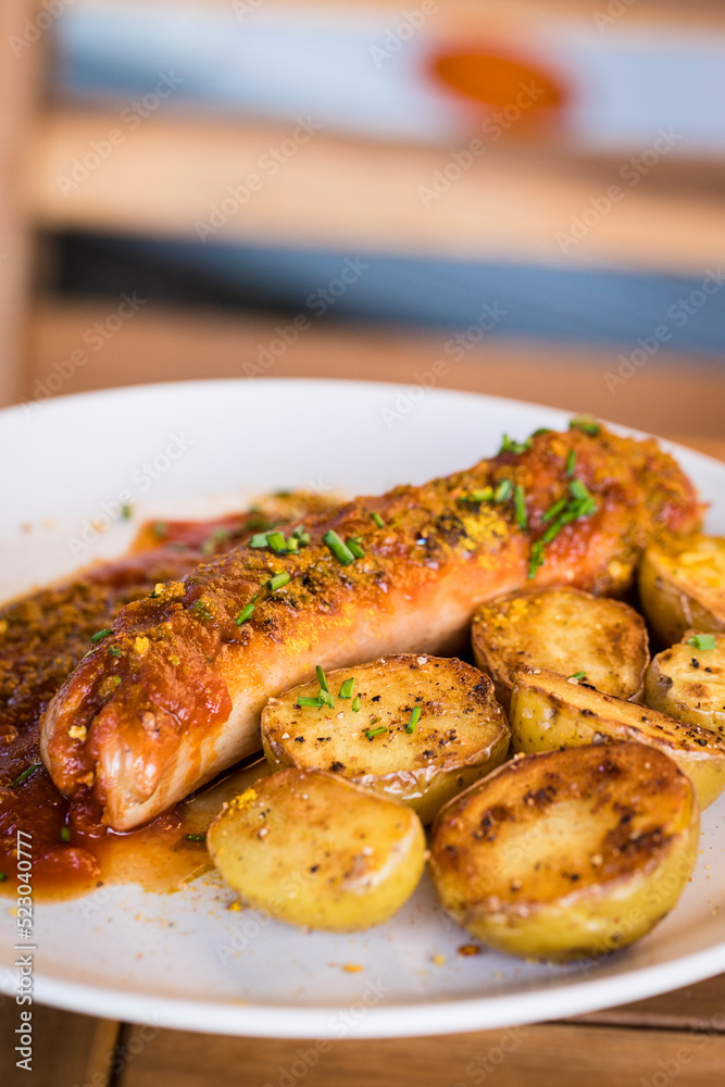 Currywust mit Grillkartoffeln