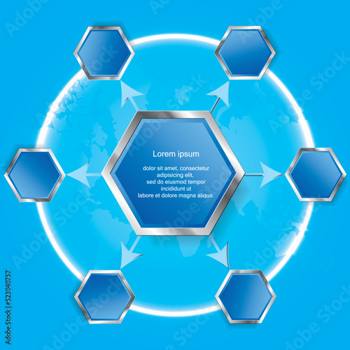 Hexagon six step cycle arrows diagram, Vector illustration