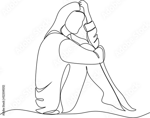 Continuous line A woman wearing a swimsuit, sitting back, beautiful. Simple line vector illustration.