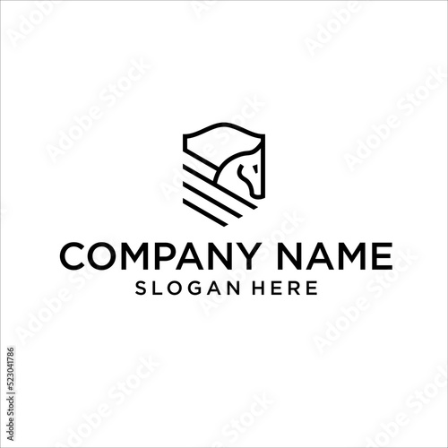 line art shield horse pegasus logo style monoline creative graphic design symbol