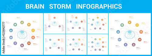 Brain storm infographics. Templates for options, parts, or processes. Arrows from head of the person,  place for the text