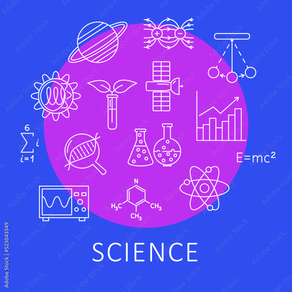Science banner with icons in line style Science banner with icons in line style