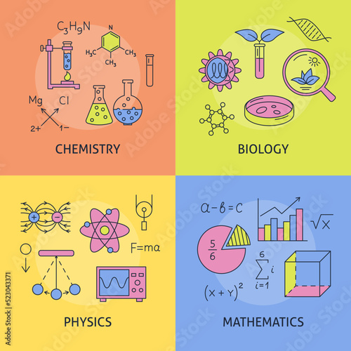 Science banners set in line style