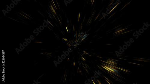 Abstract gold and blue sparkles. Fantastic space background. Digital fractal art. 3d rendering.