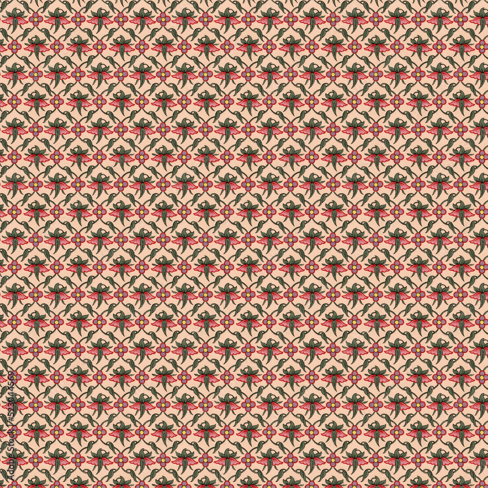 Botanical Tiled Pattern with Striking Floral Design No.2 Botanical Tiled Pattern with Striking Floral Design No.2