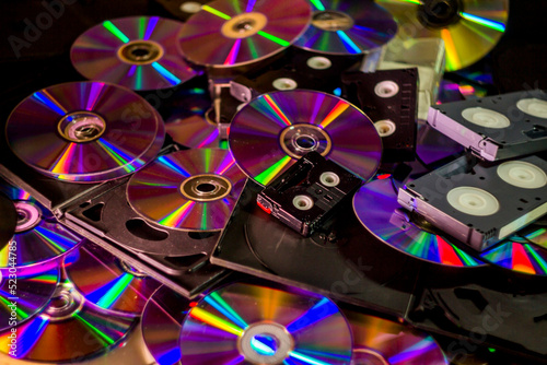 a many compact discs and some hi-8, vhs and dv-cam video casettes