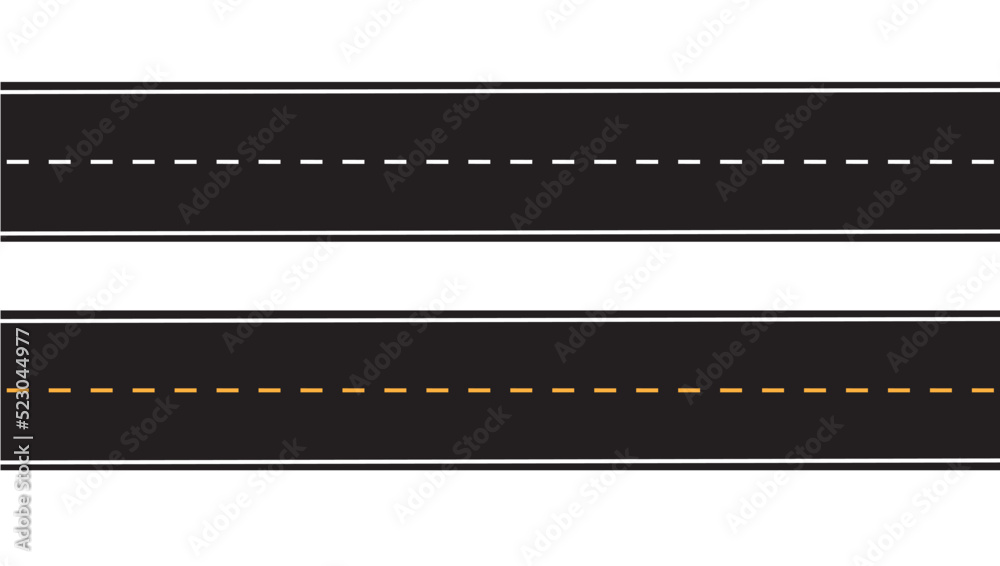 Road asphalt highway street seamless element. Asphalt Roads with Yellow and White Lines.